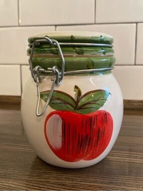 Vintage Apple Valley Whimsical Ceramic Jar with Seal & Clasp Closure